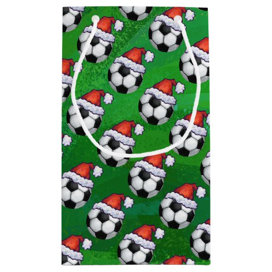 Voetbal Santa Hat Pattern op Green Klein Cadeauzakje (Achterkant)