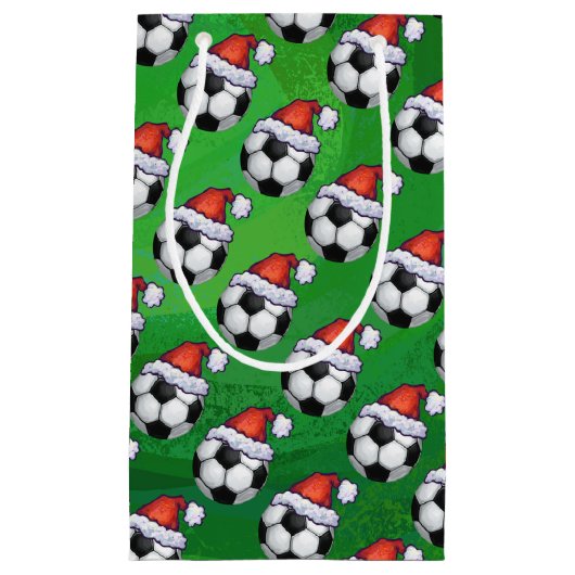 Voetbal Santa Hat Pattern op Green Klein Cadeauzakje (Voorkant)