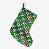 voetbal Santa Hat Pattern op Green Kleine Kerstsok (Voorkant (Hangend))