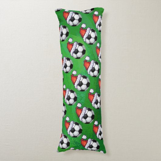 Voetbal Santa Hat Pattern op Green Lichaamskussen (Voorkant Verticaal)