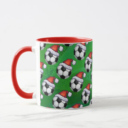 Voetbal Santa Hat Pattern op Green Mok (Links)