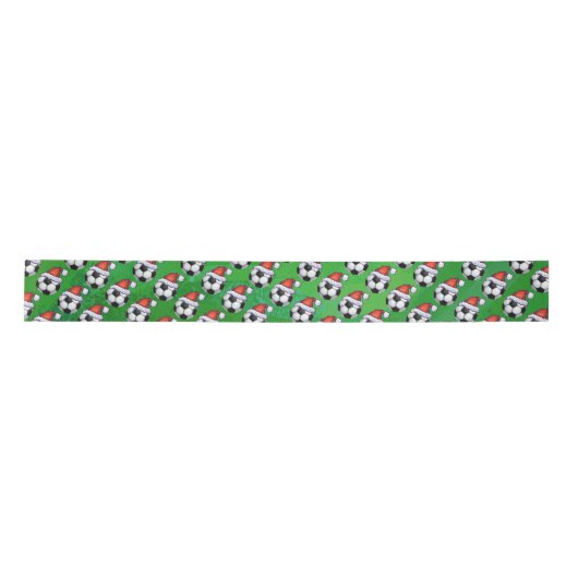 Voetbal Santa Hat Pattern op Green Satijnen Lint (Voorkant)