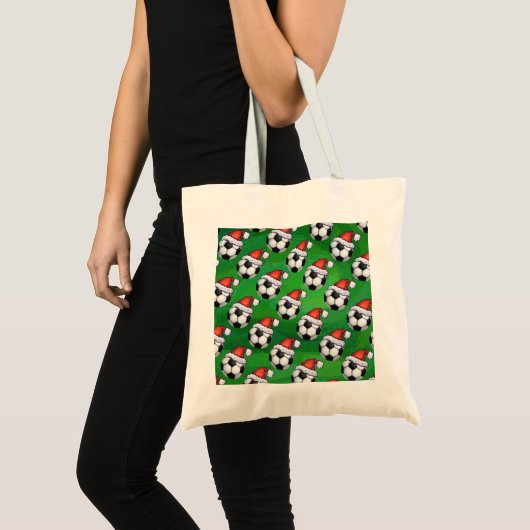 Voetbal Santa Hat Pattern op Green Tote Bag (Voorkant (product))