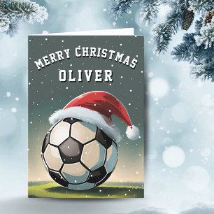 Voetbal Santa Hoed Kerstmis  Feestdagen Kaart