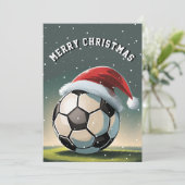 Voetbal Santa Hoed Kerstmis Kaart (Staand voorkant)