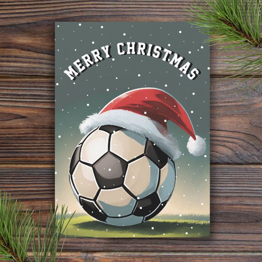 Voetbal Santa Hoed Kerstmis Kaart