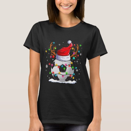 Voetbal Santa Hoed Rendier Kerstverlichting Leuk X T-shirt (Voorkant)