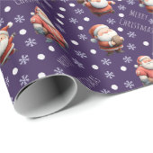 Voetbal Santa op donkerpaars Cadeaupapier (Rol Hoek)