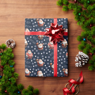 Voetbal Santa op marineblauw Cadeaupapier