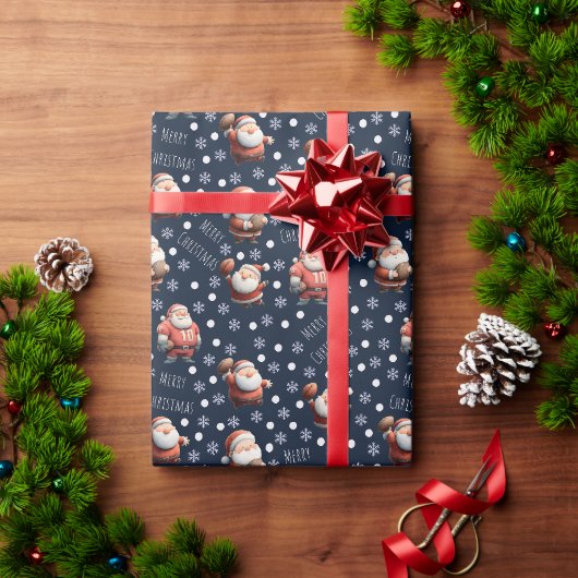 Voetbal Santa op marineblauw Cadeaupapier (Feestdagen Geschenken)
