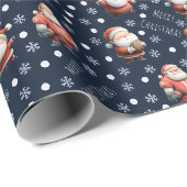 Voetbal Santa op marineblauw Cadeaupapier (Rol Hoek)