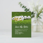 Voetbal save the date met bal Feest  Briefkaart (Staand voorkant)