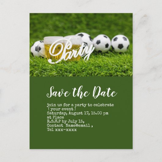Voetbal save the date met bal Feest  Briefkaart (Voorkant)