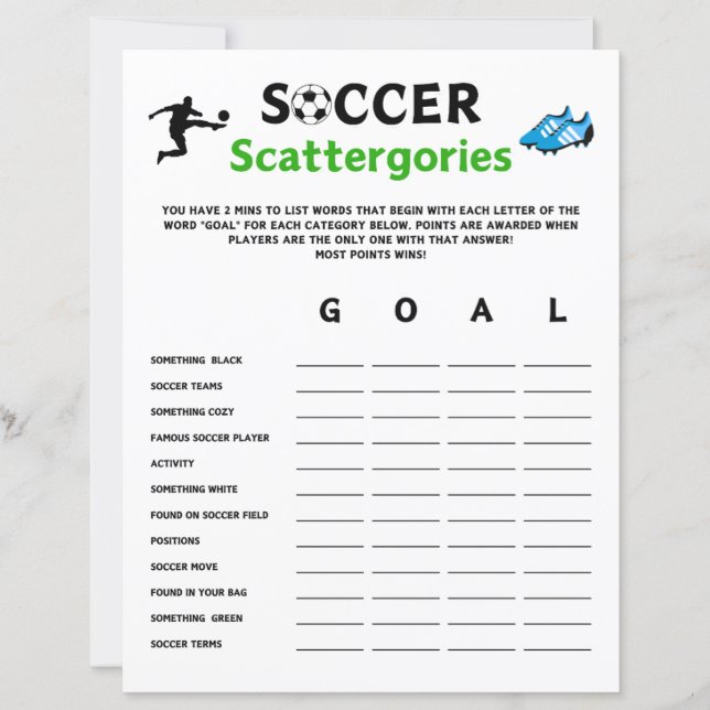 Voetbal Scattergories spel (Voorkant)
