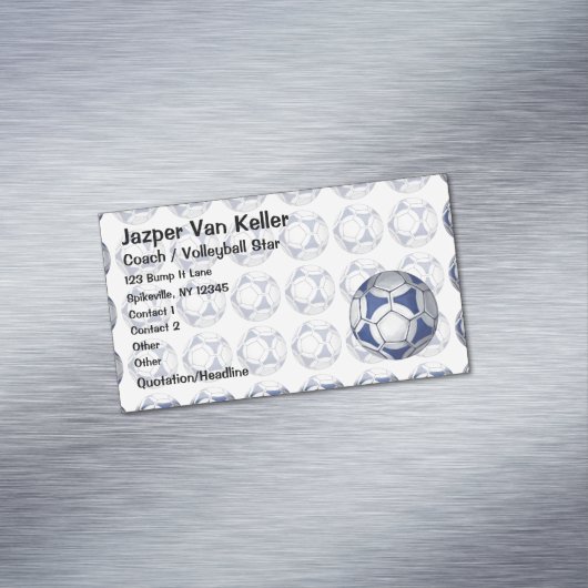 Voetbal Schildblauw en wit patroon Visitekaartje Magneet (Voorbeeld)