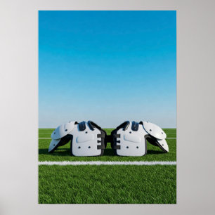 Voetbal schouderbeschermers op grasveld scene poster