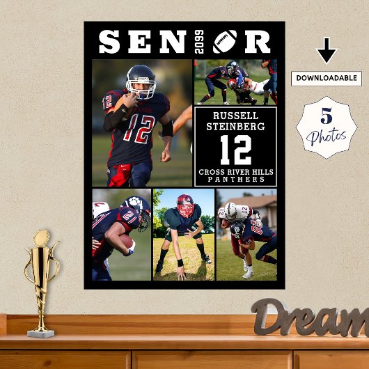 Voetbal Senior 5 Foto Collage Afstuderen Poster