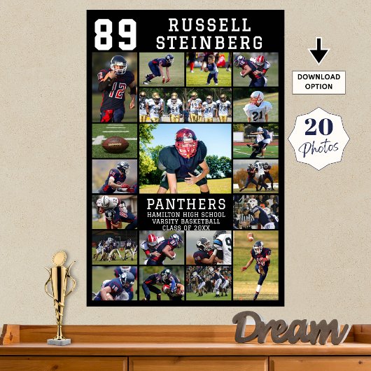 Voetbal Senior Night 20 Foto Collage Afstuderen Poster