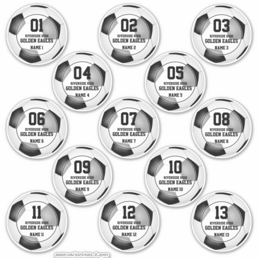 voetbal set van 13 gepersonaliseerde stickers (Voorkant)