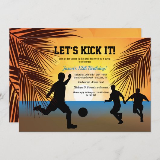 Voetbal Silhouetten Uitnodiging (Voorkant / Achterkant)