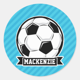 Voetbal; Sky Blue Stripes Ronde Sticker