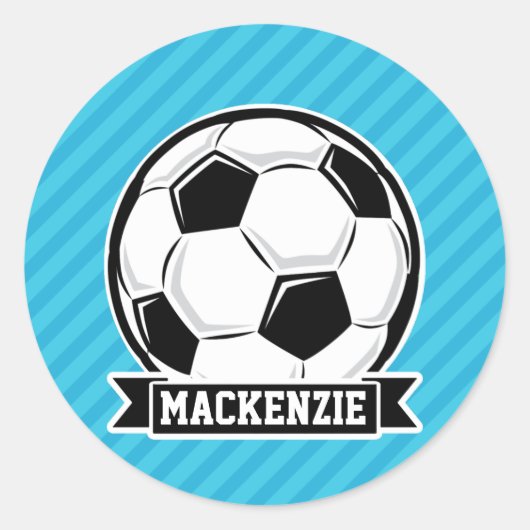 Voetbal; Sky Blue Stripes Ronde Sticker (Voorkant)