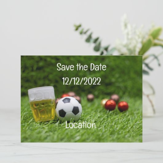 Voetbal Sla de datum op met een bal- en een bierfe Kaart (Staand voorkant)
