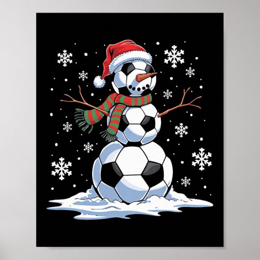 Voetbal Sneeuwman Voetballer Santa Hat Christmas F Poster (Voorkant)