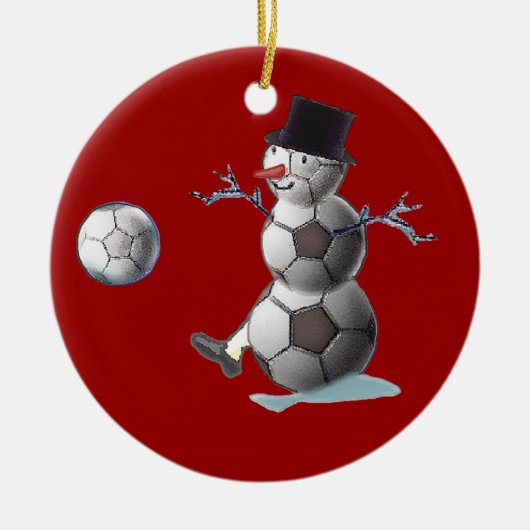 voetbal Snowman Keramisch Ornament (Voorkant)