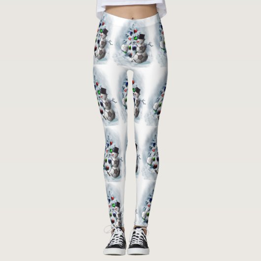 Voetbal Snowman-kerstLeggings Leggings (Voorkant)