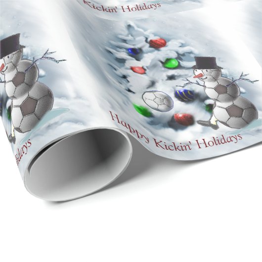 Voetbal Snowman Kerstmis Cadeaupapier (Rol Hoek)