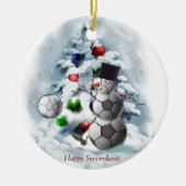 Voetbal Snowman Kerstmis Keramisch Ornament (Voorkant)