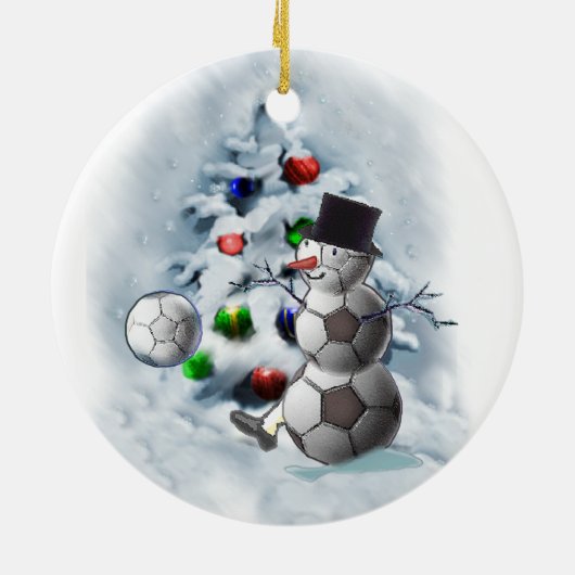 Voetbal Snowman Kerstmis Keramisch Ornament (Achterkant)