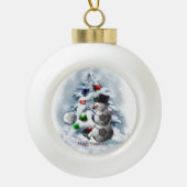 voetbal Snowman Kerstmis Keramische Bal Ornament (Voorkant)