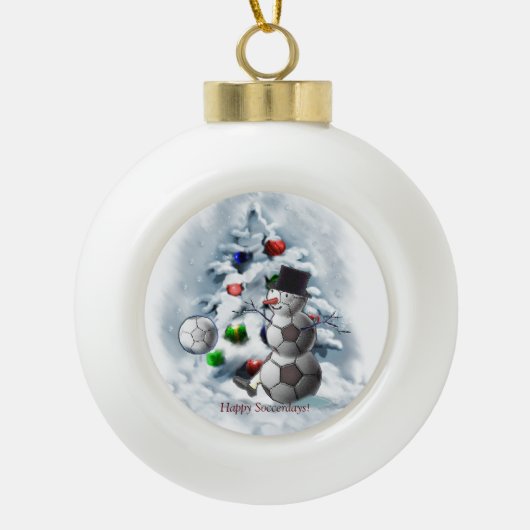 voetbal Snowman Kerstmis Keramische Bal Ornament (Voorkant)