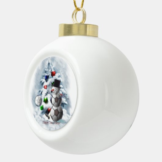 voetbal Snowman Kerstmis Keramische Bal Ornament (Rechts)