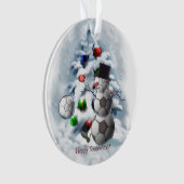 voetbal Snowman Kerstmis Ornament (voorkant)
