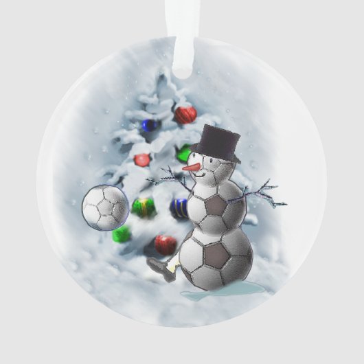 voetbal Snowman Kerstmis Ornament (achterkant)
