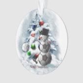 voetbal Snowman Kerstmis Ornament (voorkant)