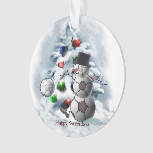 voetbal Snowman Kerstmis Ornament (voorkant)