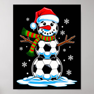 Voetbal Snowman Santa Hat Wintersport Fun Poster