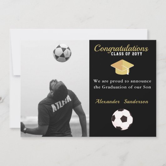 Voetbal speler afstuderen Foto feest Aankondiging (Voorkant)
