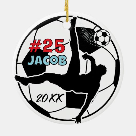 voetbal speler football vakantie keepsake keramisch ornament (Achterkant)