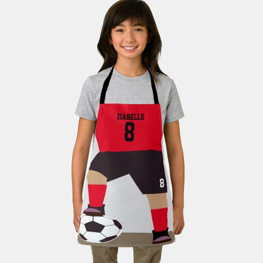 Voetbal Speler Schattige Rood Aangepast Naam Numme Schort (Insitu)