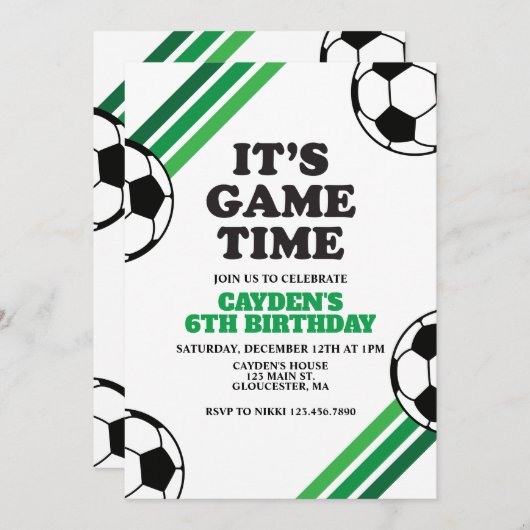 Voetbal Speltijd Groene Strepen Verjaardag Kaart (Voorkant / Achterkant)