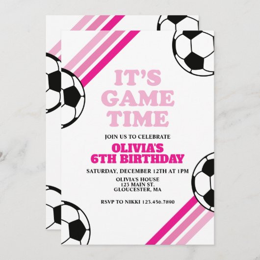 Voetbal Speltijd Roze Streep Verjaardag Kaart (Voorkant / Achterkant)