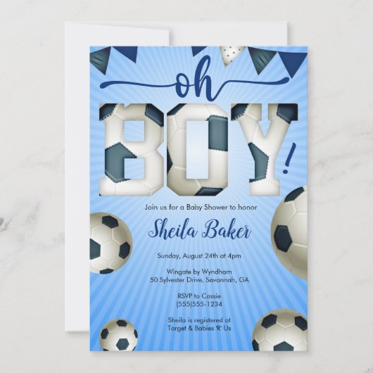 Voetbal Sport Baby shower Uitnodiging - Oh Boy (Voorkant)
