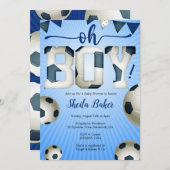 Voetbal Sport Baby shower Uitnodiging - Oh Boy (Voorkant / Achterkant)