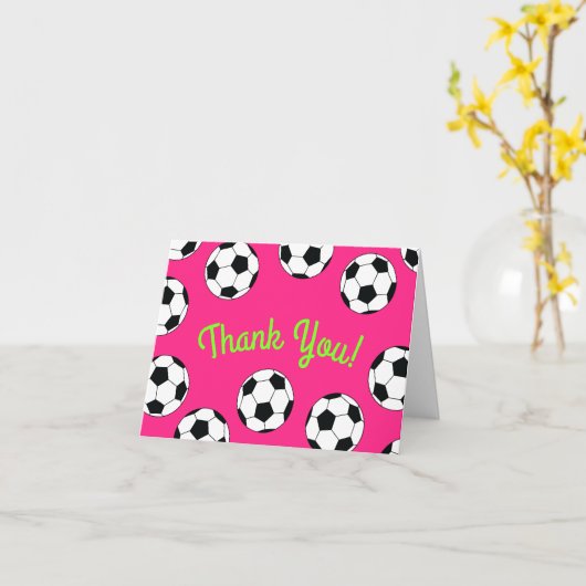 Voetbal sport Birthday party roze Dank je Kaart (Gele Bloem)