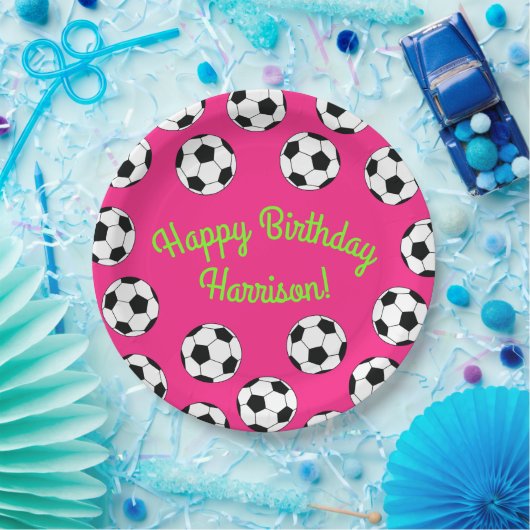 Voetbal sport Birthday Party roze Papieren Bordje (Feest)